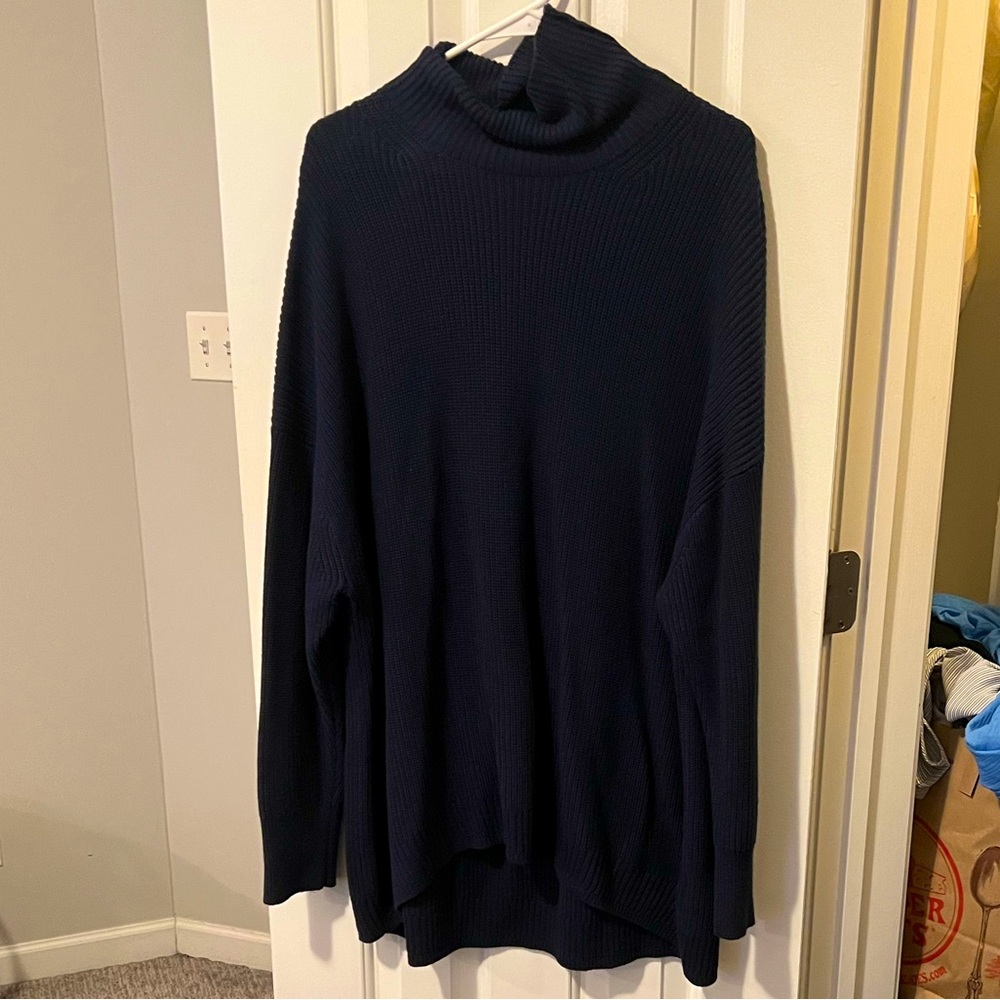 Ribbed Cotton Cashmere Turtleneck Navy Sweater  - XXL - Great Condition